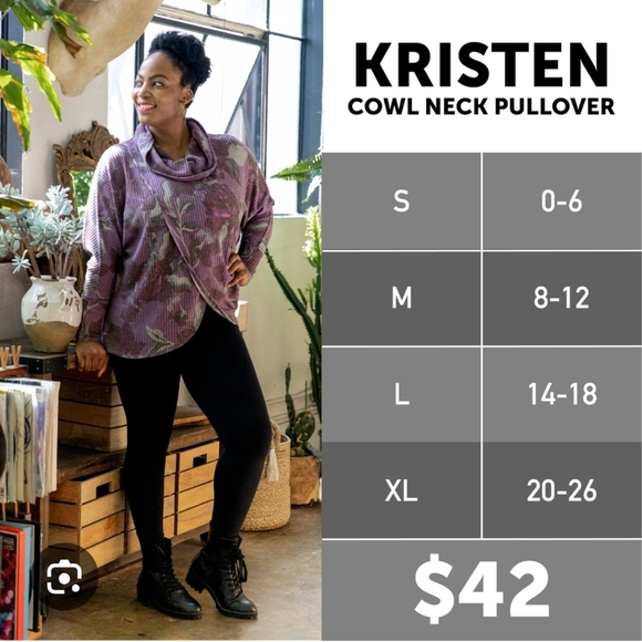 LuLaRoe Kristin Gray and Peach Cowl Neck Blouse - Picture 15 of 15